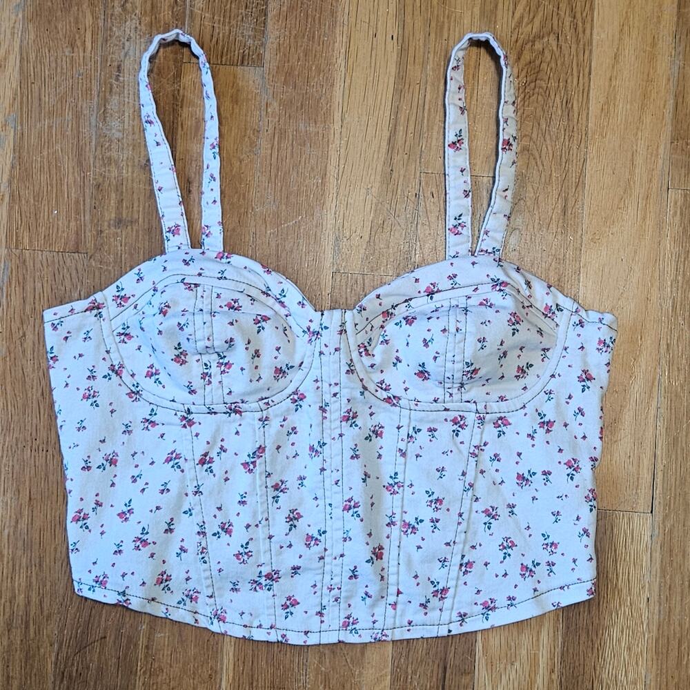 No Boundaries Womens‎ Tank White Dainty Floral Bustier Top Size M Feminine - Picture 6 of 12